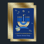 Happy Hanukkah. Maßgeschneiderte Grußkarten Feiertagskarte<br><div class="desc">Happy Hanukkah. Star von David und Menorah Gold Foil Design Customizable Flat Hanukkah Grußkarten / Hanukkah Celebration Einladungen mit personalisierten Namen und Text. Matching Karten,  Porto Briefmarke und andere Produkte in der Jüdischen Ferien / Hanukkah Kategorie unseres Stores.</div>