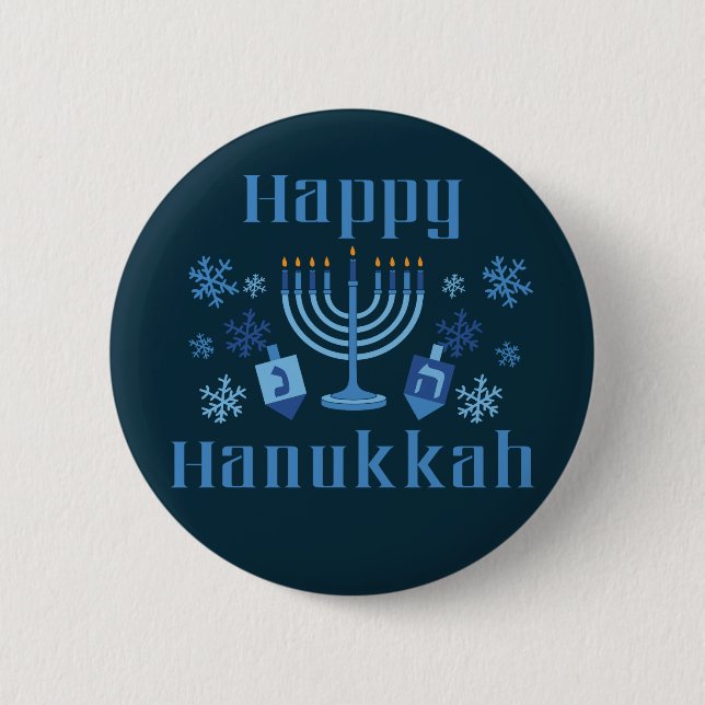 Happy Hanukkah Menorah Dreidel Festive Jüdisch Button (Vorderseite)
