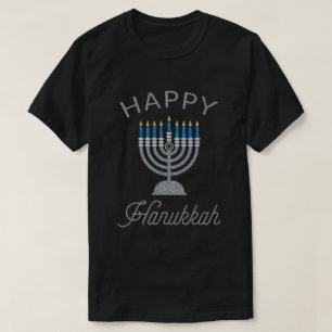 Happy Hanukkah Menorah Glitzer T - Shirt