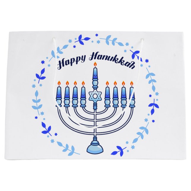 Happy Hanukkah Menorah jüdische Niedliche Kerzen Große Geschenktüte (Vorderseite)