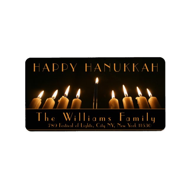 Happy Hanukkah Menorah Light Nine Burning Candles Adressaufkleber (Vorne)