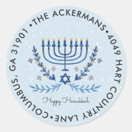 Happy Hanukkah | Menorah Lights Rücksendeadresse Runder Aufkleber