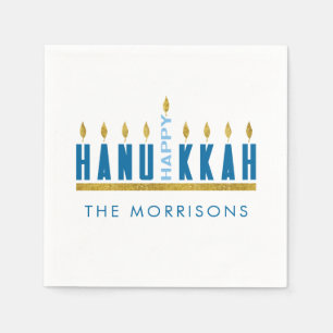 Happy Hanukkah   Menorah Personalisiert Serviette