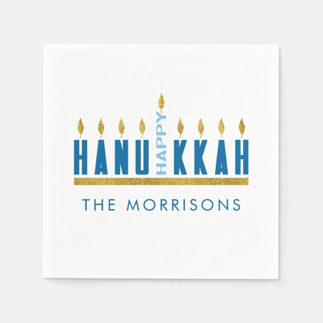 Happy Hanukkah | Menorah Personalisiert Serviette (Vorderseite)