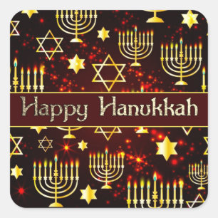 Happy Hanukkah Menorah Quadratischer Aufkleber