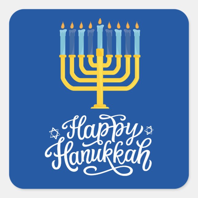 Happy Hanukkah Menorah Quadratischer Aufkleber (Vorderseite)