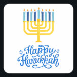 Happy Hanukkah Menorah Quadratischer Aufkleber<br><div class="desc">Happy Hanukkah Menorah Square Sticker. Wählen Sie die Größe des Aufklebers aus dem Menü "Optionen".</div>