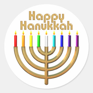 Happy Hanukkah Menorah Runder Aufkleber