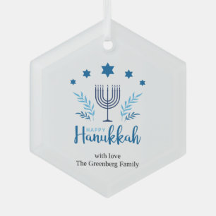 Happy Hanukkah Menorah Stars Festival Ornament Aus Glas