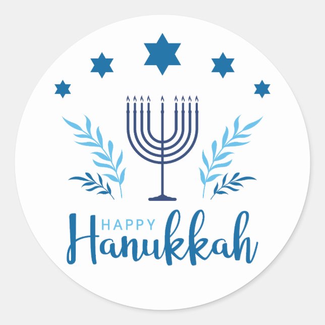 Happy Hanukkah Menorah Stars Runder Aufkleber (Vorderseite)