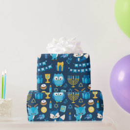 Happy Hanukkah Menorah Sufganiyot Niedlich Owl Gif Geschenkpapier