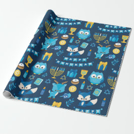 Happy Hanukkah Menorah Sufganiyot Niedlich Owl Gif Geschenkpapier