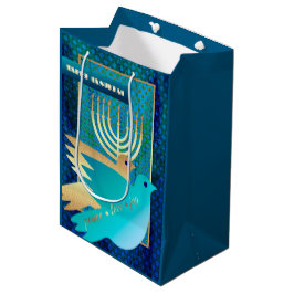 Happy Hanukkah. Menorah und Friedenstruppen Mittlere Geschenktüte