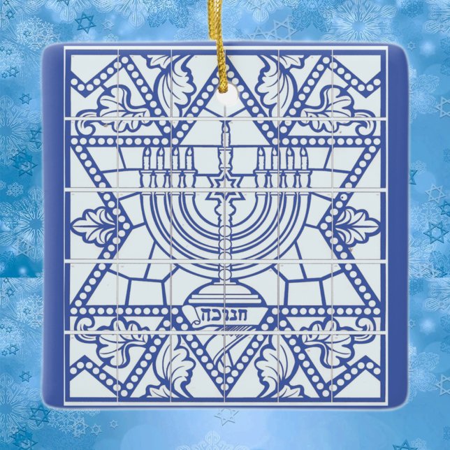 Happy Hanukkah Menorah und Star von David Keramikornament (Von Creator hochgeladen)