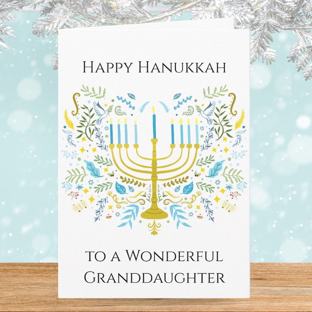 Happy Hanukkah Menorah with Flowers Granddaughter  Karte (Von Creator hochgeladen)