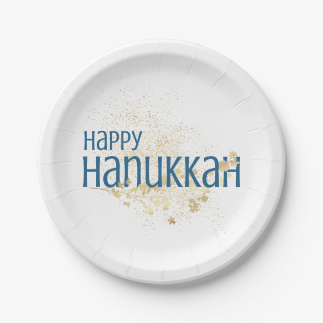 Happy Hanukkah (mit Goldblättern) Pappteller (Vorderseite)