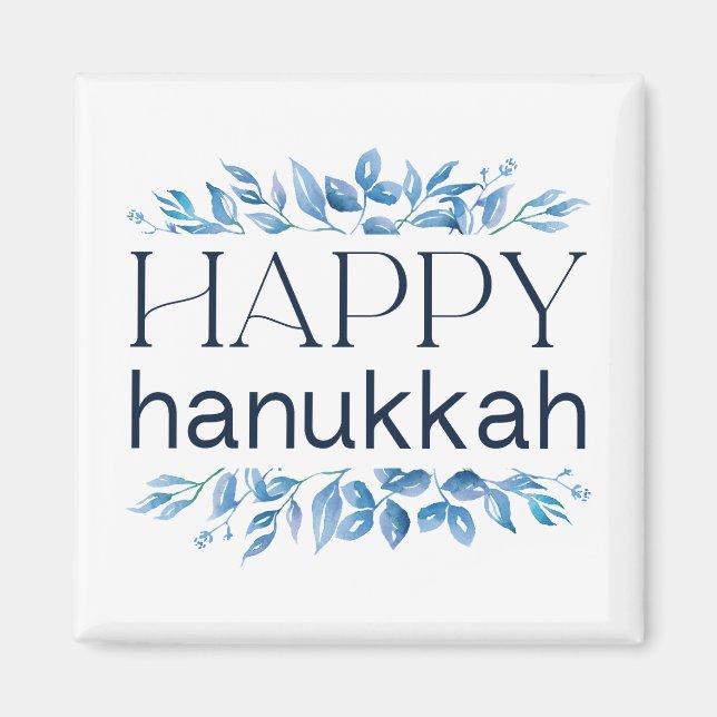 Happy Hanukkah (mit Winter Watercolor Florals) Magnet (Vorne)