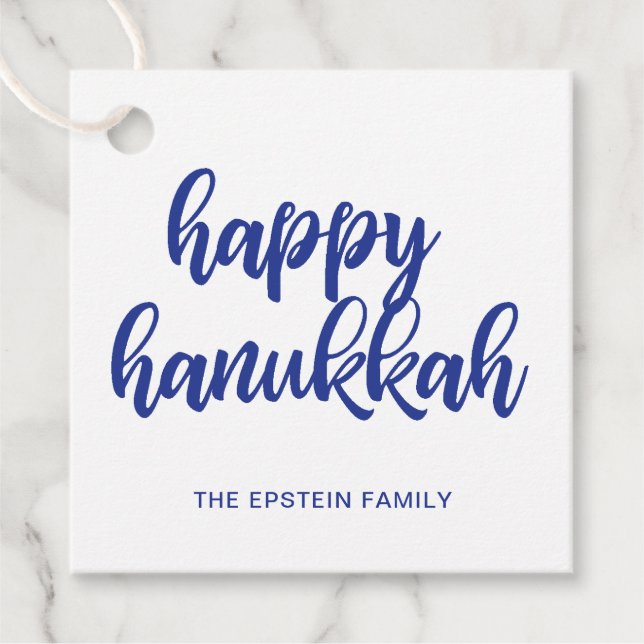 Happy Hanukkah Modern Blue Holiday Geschenkanhänger (Vorderseite)