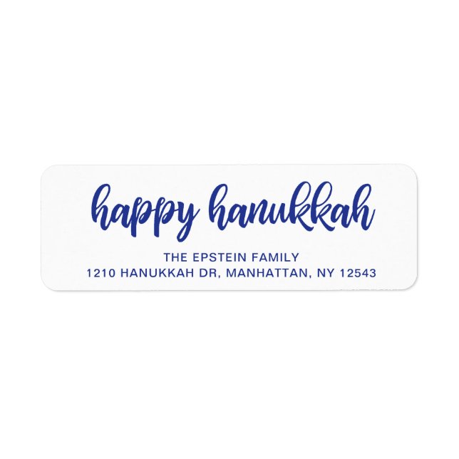 Happy Hanukkah Modern Blue Holiday Rücksendeadress (Vorne)