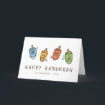 Happy Hanukkah Modern Dreidel Feiertagskarte<br><div class="desc">Das Design besteht aus Dreidel Spinntop Illustration. Name,  Gruß und Jahr hinzufügen</div>