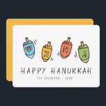 Happy Hanukkah Modern Dreidel Feiertagskarte<br><div class="desc">Das Design besteht aus Dreidel Spinntop Illustration. Name,  Gruß und Jahr hinzufügen</div>