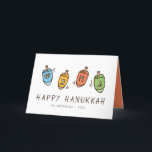 Happy Hanukkah Modern Dreidel Feiertagskarte<br><div class="desc">Design besteht aus Dreidel Spinnen Top Illustration. Name,  Gruß und Jahr hinzufügen</div>
