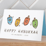 Happy Hanukkah Modern Dreidel Feiertagskarte<br><div class="desc">Das Design besteht aus Dreidel Spinntop Illustration. Name,  Gruß und Jahr hinzufügen</div>