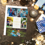 Happy Hanukkah Modern Foto Collage Elegantes Gold Folien Feiertagskarte<br><div class="desc">Diese niedliche,  trendige Happy Hanukkah Goldfolienkarte besticht durch ein modernes Layout von 5 Fotos der Familie auf weißem Hintergrund mit eleganter Typografie. Diese schöne jüdische Foto-Urlaubskarte bietet eine eigene Fotografie,  die Ihre Nachricht und Ihren Familiennamen umgibt.</div>