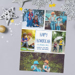 Happy Hanukkah Modern Foto Collage Niedlich Blue C<br><div class="desc">Diese niedliche,  trendige Happy Hanukkah-Karte zeichnet sich durch ein modernes Layout aus 5 Fotos der Familie auf weißem Hintergrund mit blauer Typografie aus. Diese schöne jüdische Foto-Urlaubskarte bietet eine eigene Fotografie,  die Ihre Nachricht und Ihren Familiennamen umgibt.</div>