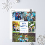 Happy Hanukkah Modern Foto Collage Niedlich Blue Postkarte<br><div class="desc">Diese niedliche,  trendige Happy Hanukkah Postkarte besticht durch ein modernes Layout mit 5 Fotos auf weißem Hintergrund und blauer Typografie. Diese schöne jüdische Foto-Urlaubskarte bietet eine eigene Fotografie,  die Ihre Nachricht und Ihren Familiennamen umgibt.</div>
