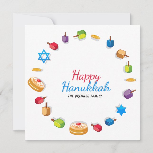 Happy Hanukkah Modern Foto Dreidel Star Name (Vorderseite)
