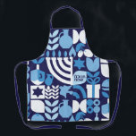 Happy Hanukkah Modern Hebrew Menorah & Stars Schür Schürze<br><div class="desc">MACHEN DIE KÜCHE 'STAFF' SMILE DIESES Hanukkah / Chanukah Party mit dieser Hanukkah / Chanukah modernen geometrischen Schürze. Menorah, Dreidel, Donuts, Stars & Olivenöl... Jüdische Hanukkah-Symbole. Behalte oder ändert den EDITABLE-Hebräisch-Text, der Chanukah Sameach ( "Happy Chanukah") lautet. Dieses hochklassige, moderne Design ist eine großartige Möglichkeit, Freunden & Familie eine sehr...</div>