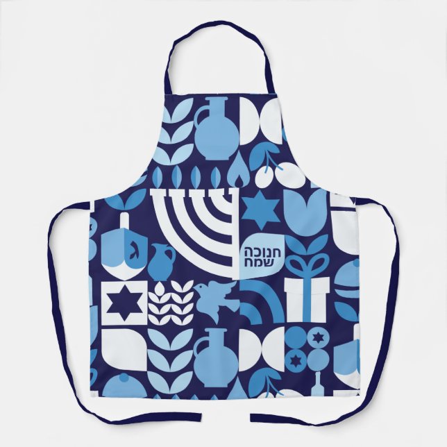 Happy Hanukkah Modern Hebrew Menorah & Stars Schür Schürze (Vorderseite)