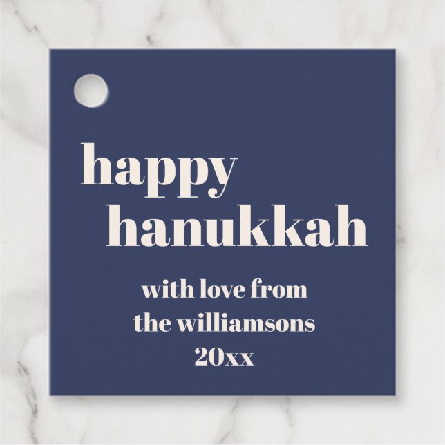 Happy Hanukkah Modern Navy Personalisiert Geschenkanhänger (Vorderseite)