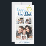 Happy Hanukkah Modern Script 3 Foto Urlaub Feiertagskarte<br><div class="desc">Feiern Sie den Urlaub mit dieser modernen Fotokarte.</div>