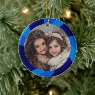 HAPPY HANUKKAH Modern Swirl Star Custom PHOTO Keramik Ornament