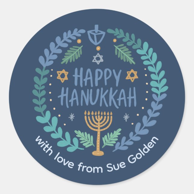 HAPPY HANUKKAH Moderne handGezeichnet Niedliche Wh Runder Aufkleber (Vorderseite)