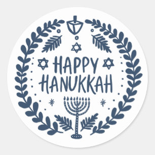 HAPPY HANUKKAH Moderne handGezeichnet Niedliche Wh Runder Aufkleber