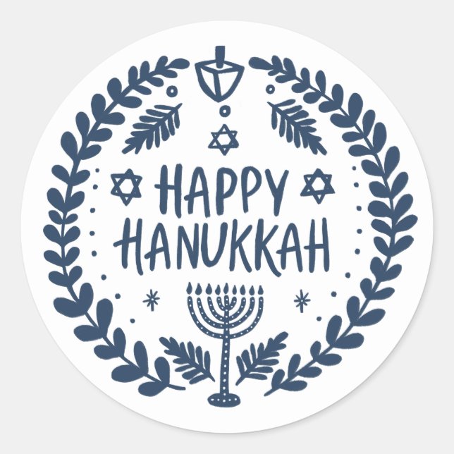 HAPPY HANUKKAH Moderne handGezeichnet Niedliche Wh Runder Aufkleber (Vorderseite)