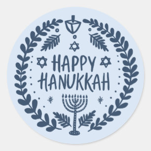 HAPPY HANUKKAH Moderne handGezeichnet Niedliche Wh Runder Aufkleber