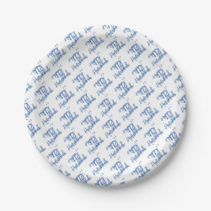 Happy Hanukkah Moderne Holiday Typografie Blau Pappteller