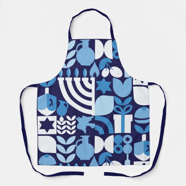 Happy Hanukkah Moderne Menorah, Dreidel & Stars Schürze (Vorderseite)