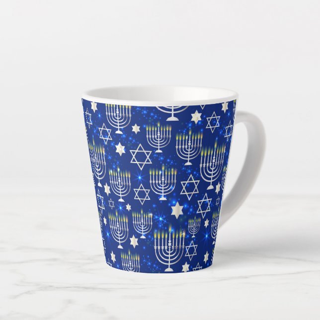 Happy Hanukkah Moderne Star von David Menorah Milchtasse (Rechte Ecke)