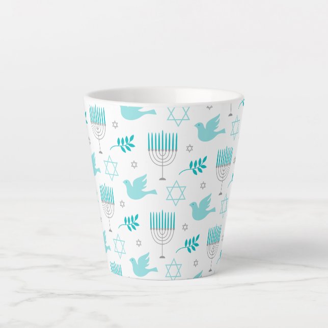 Happy Hanukkah Moderne Star von David Menorah Milchtasse (Vorderseite)