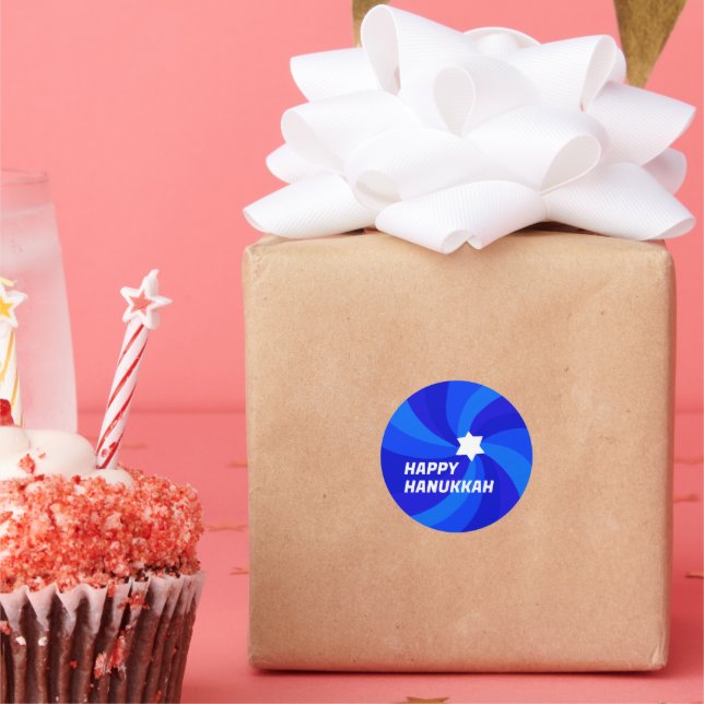 HAPPY HANUKKAH Moderner Swirl Star von David Custo Runder Aufkleber (Party)