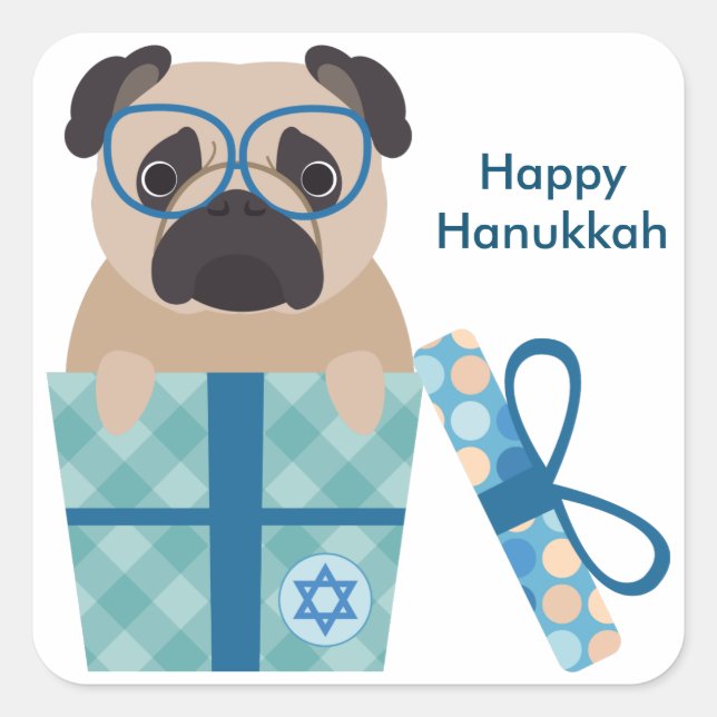 Happy Hanukkah Mops Sticker (Vorderseite)