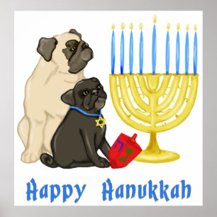 Happy Hanukkah Möpsen und Menorah Poster - Anpasse