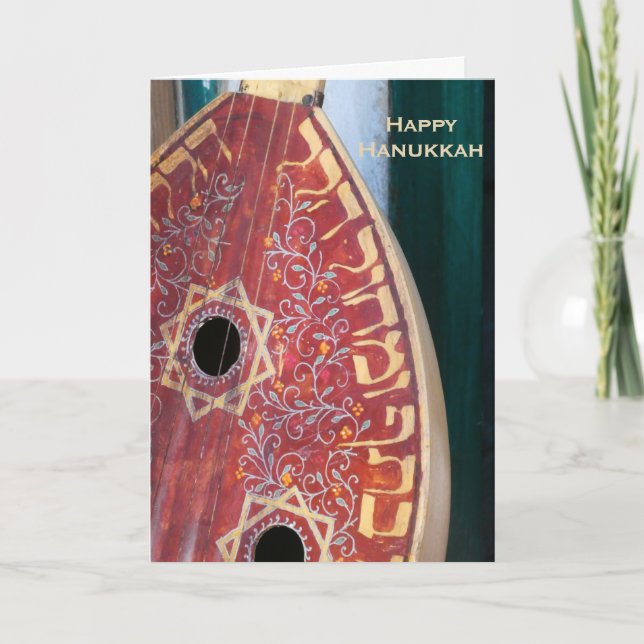 Happy Hanukkah Musikinstrument Jahreszeit Gruß Karte (Vorderseite)