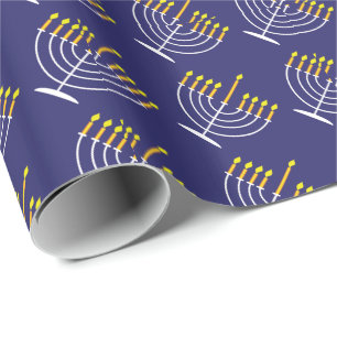 ✡ Happy Hanukkah Muster mit Menorah Geschenkpapier