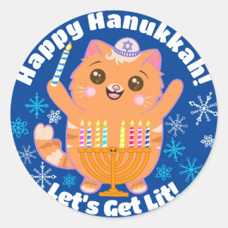 Happy Hanukkah Niedlich Cat Menorah Stickers